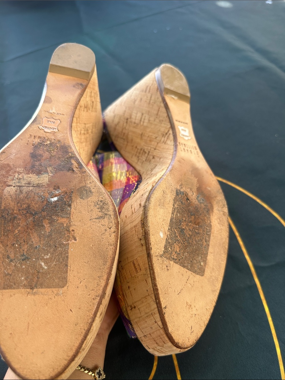 Stuart Weitzman Multicolor Plaid Cork Wedge Sandals - Picture 10 of 10